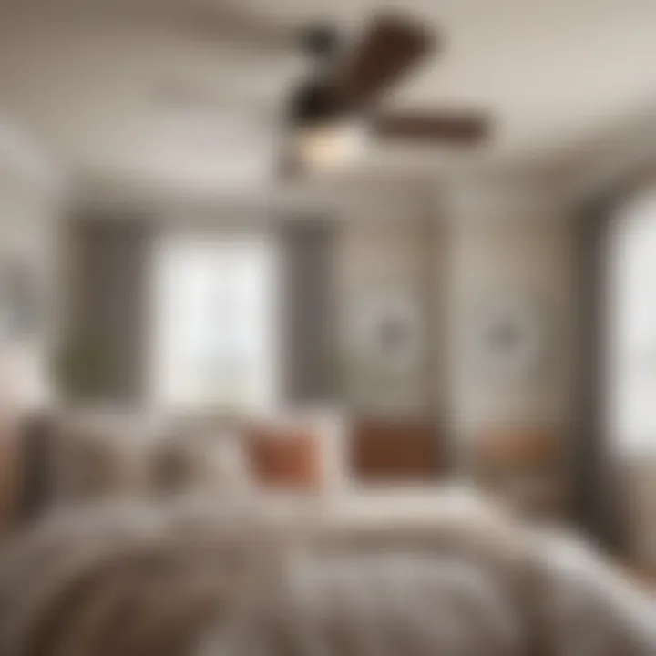 Low profile ceiling fan installation in a cozy bedroom