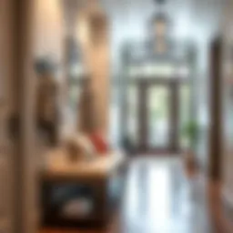 Elegant coat rack entryway bench enhancing a modern hallway