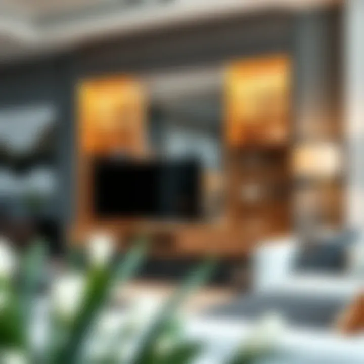 Contemporary Integration of Wall Mounted Glassware Cabinet Contemporary glassware cabinet integrated into a chic living space