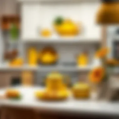 Stylish kitchen setting featuring yellow enamelware as decorative and functional elements