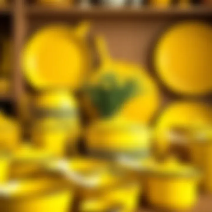 Vibrant yellow enamelware pieces showcasing their distinctive glaze and craftsmanship